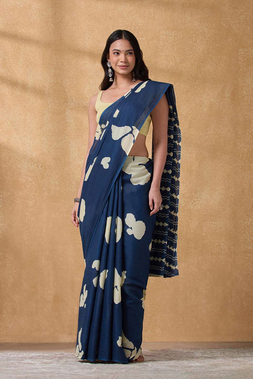 Dark Blue Rajasthan Screen Printed  Pure Cotton Saree