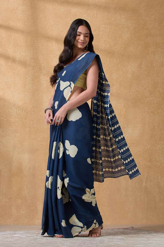 Dark Blue Rajasthan Screen Printed  Pure Cotton Saree thumbnail image number null