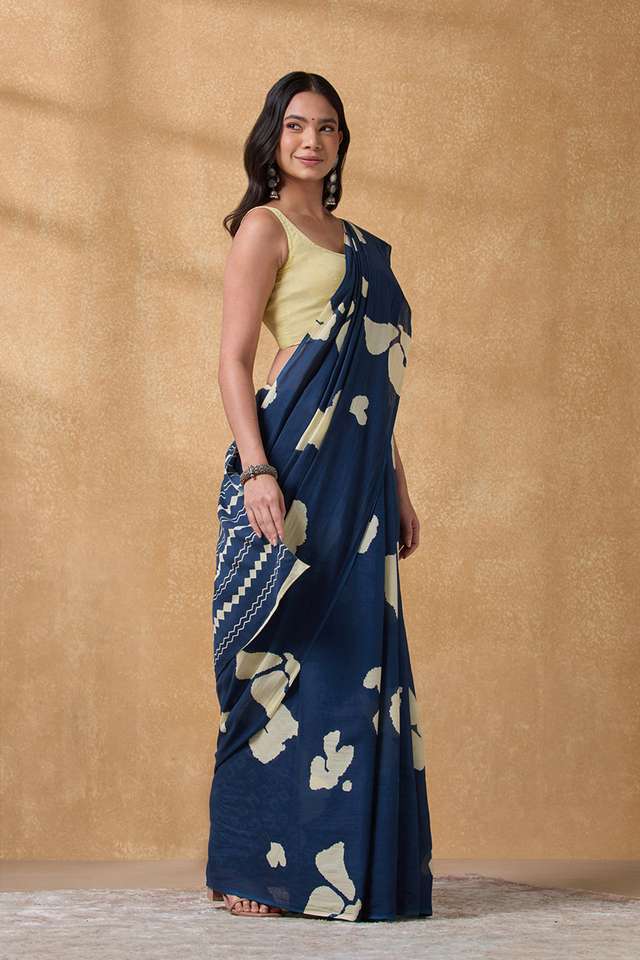 Dark Blue Rajasthan Screen Printed  Pure Cotton Saree thumbnail image number null