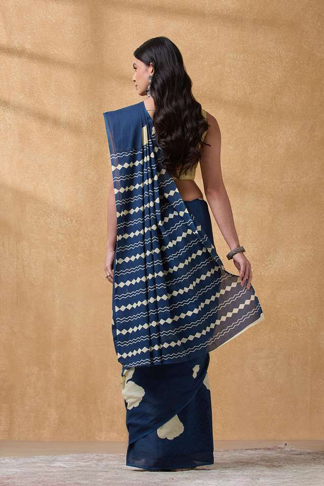 Dark Blue Rajasthan Screen Printed  Pure Cotton Saree thumbnail image number null
