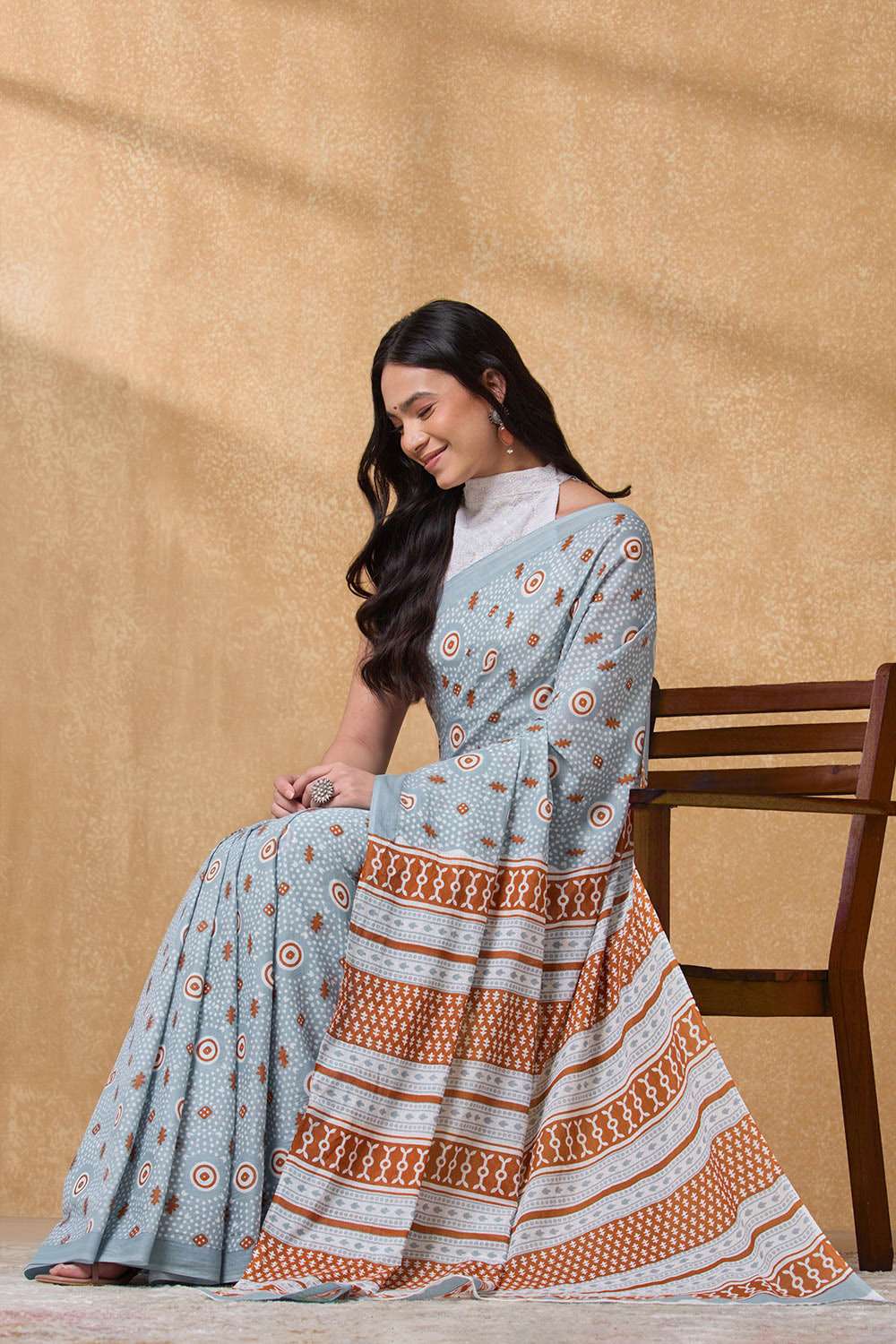 Light Blue Rajasthan Screen Printed  Pure Cotton Saree image number null