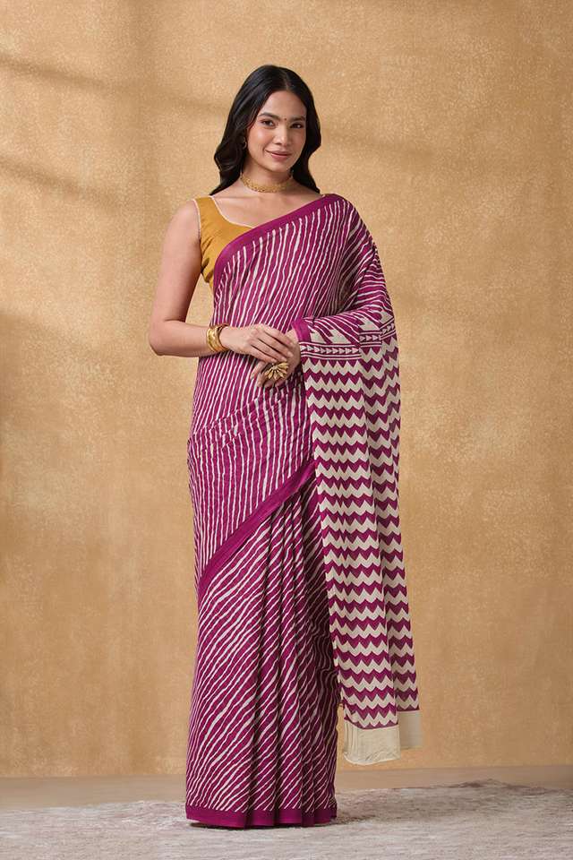 Violet Rajasthan Screen Printed  Pure Cotton Saree thumbnail image number null