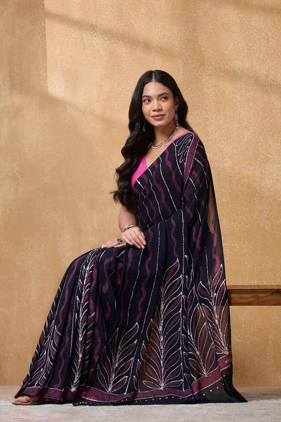 Dark Blue Ujjain Pure Cotton Batik Saree