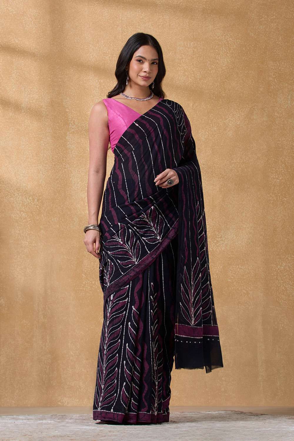 Dark Blue Ujjain Pure Cotton Batik Saree image number null