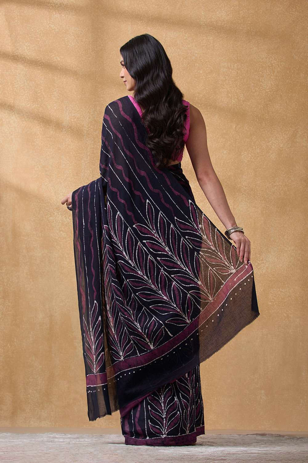 Dark Blue Ujjain Pure Cotton Batik Saree image number null