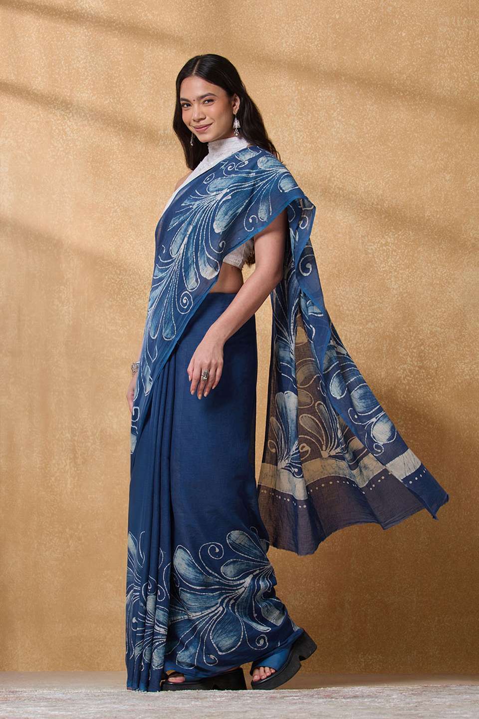 Dark Blue Ujjain Pure Cotton Batik Saree
