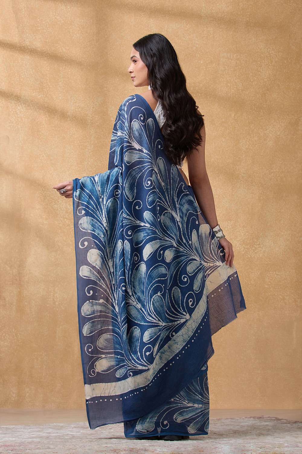 Dark Blue Ujjain Pure Cotton Batik Saree image number null