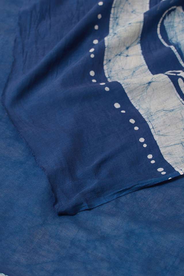 Dark Blue Ujjain Pure Cotton Batik Saree thumbnail image number null