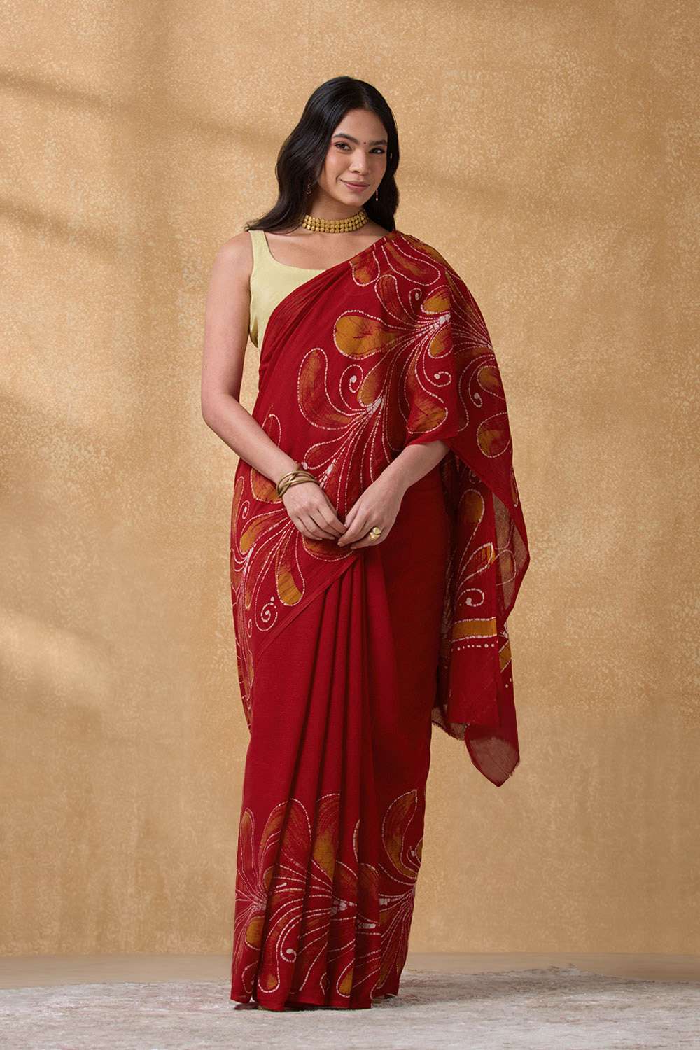 Dark Red Ujjain Pure Cotton Batik Saree image number null