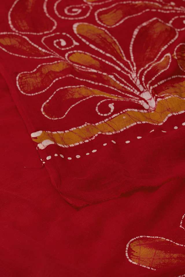 Dark Red Ujjain Pure Cotton Batik Saree thumbnail image number null