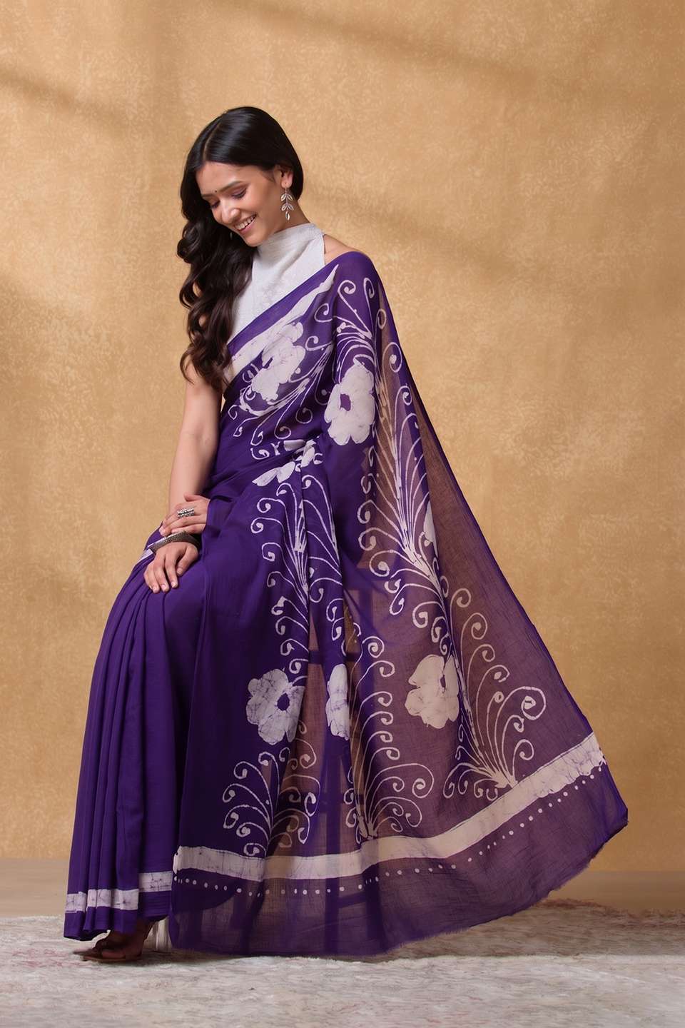 Dark Violet Ujjain Pure Cotton Batik Saree