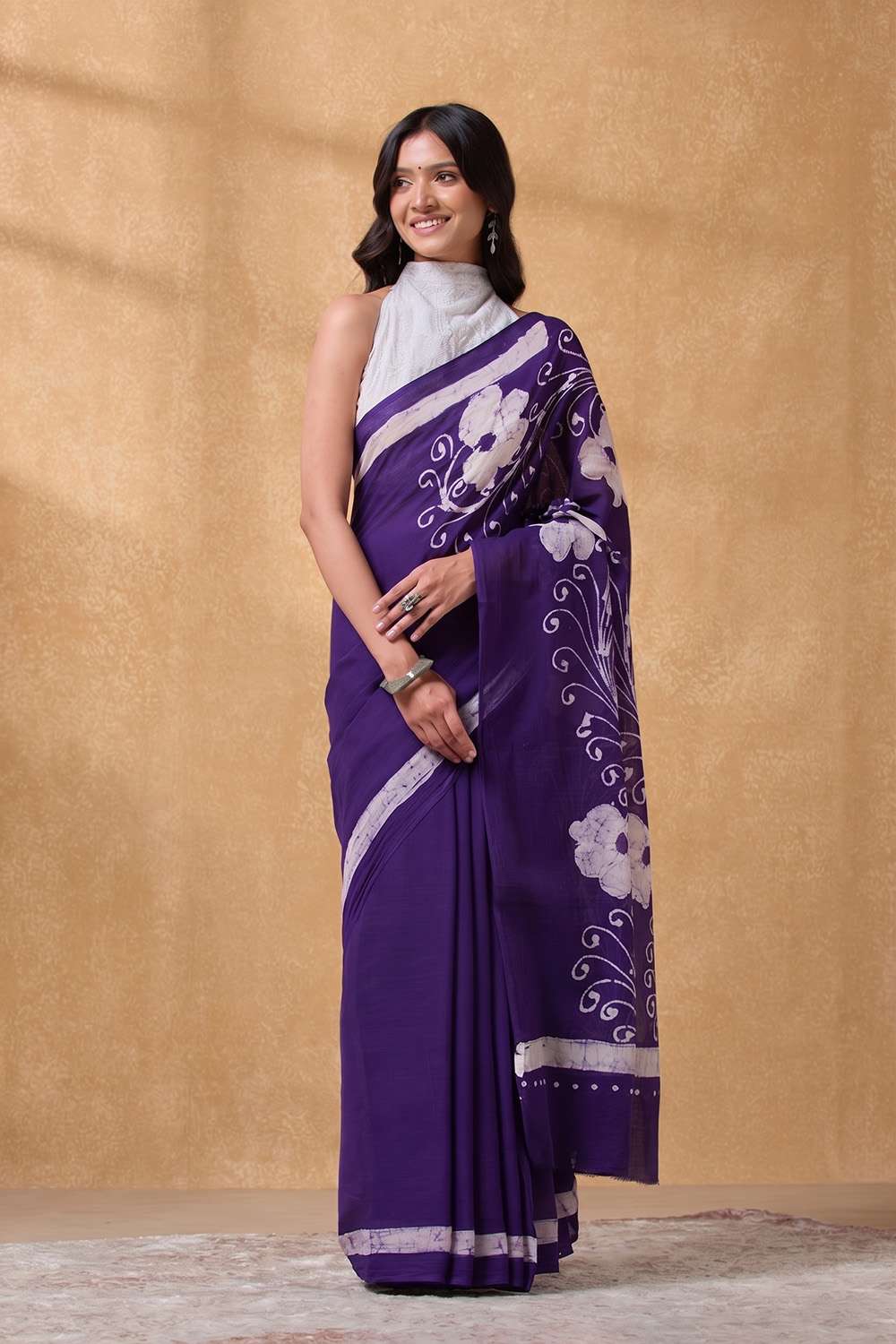 Dark Violet Ujjain Pure Cotton Batik Saree image number null