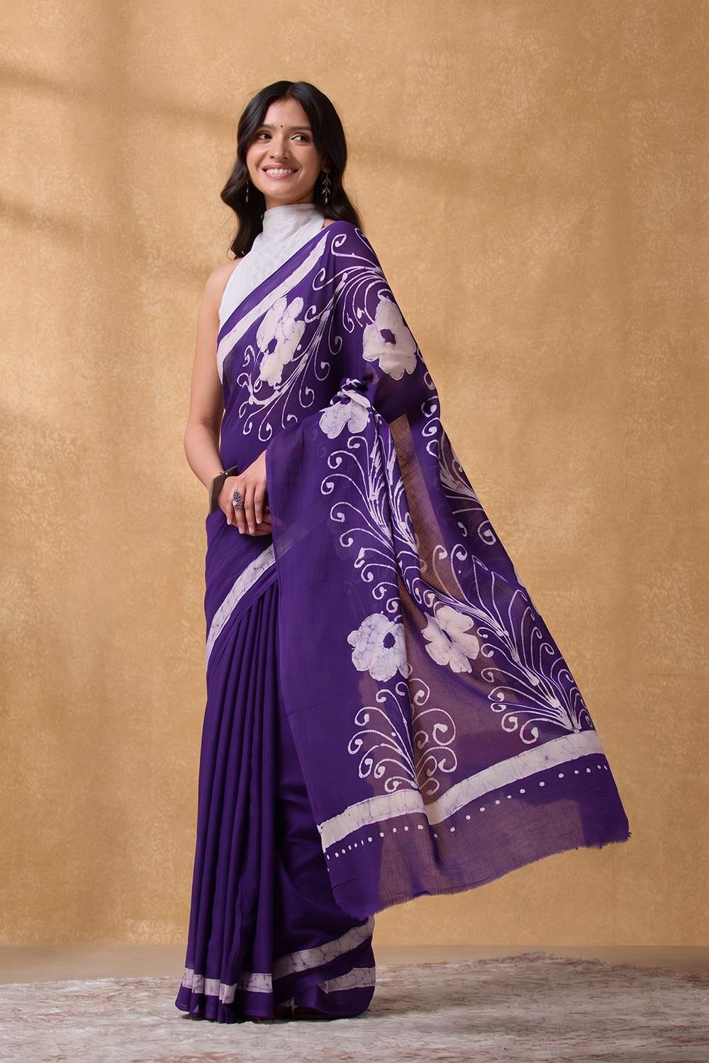 Dark Violet Ujjain Pure Cotton Batik Saree image number null