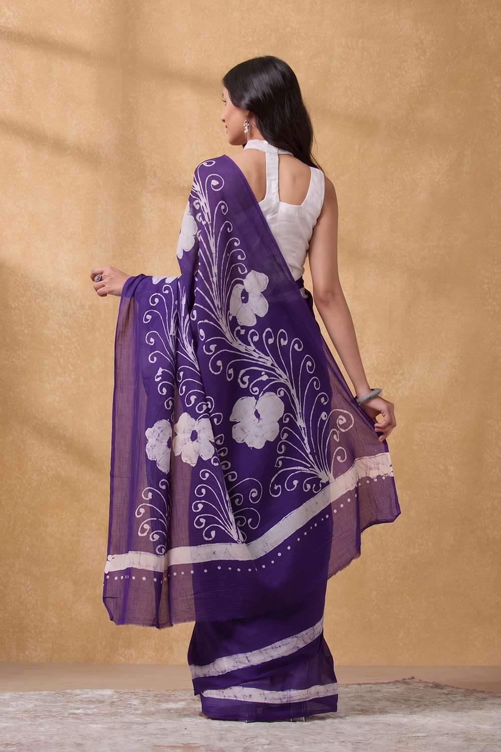 Dark Violet Ujjain Pure Cotton Batik Saree image number null