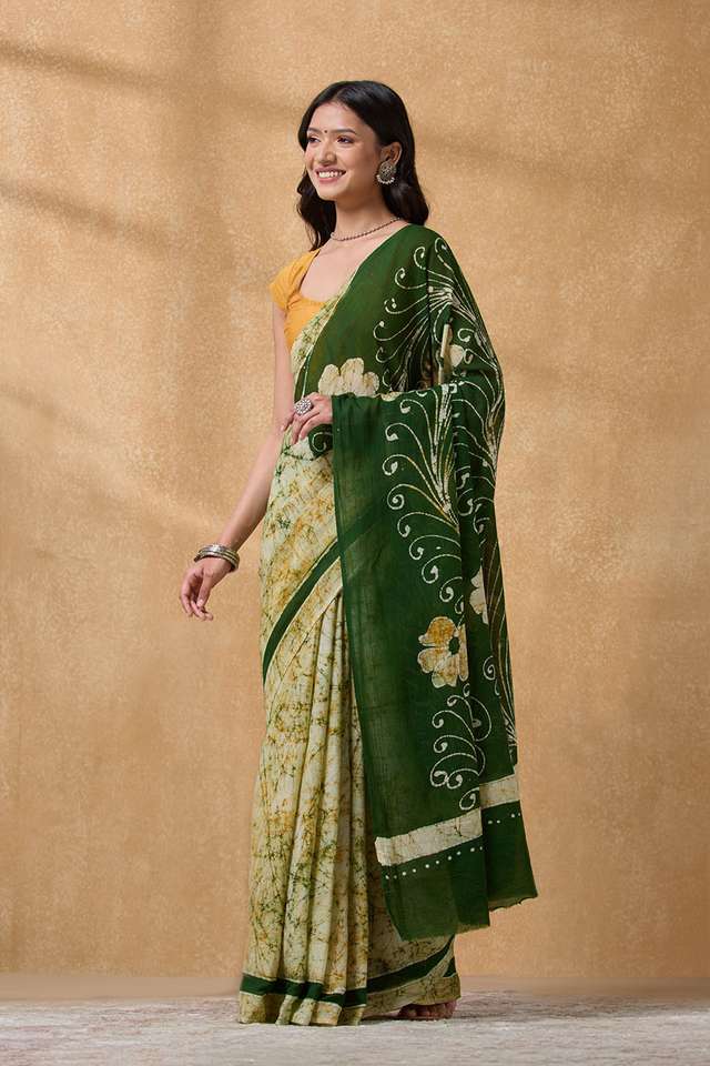 Green Ujjain Pure Cotton Batik Saree thumbnail image number null