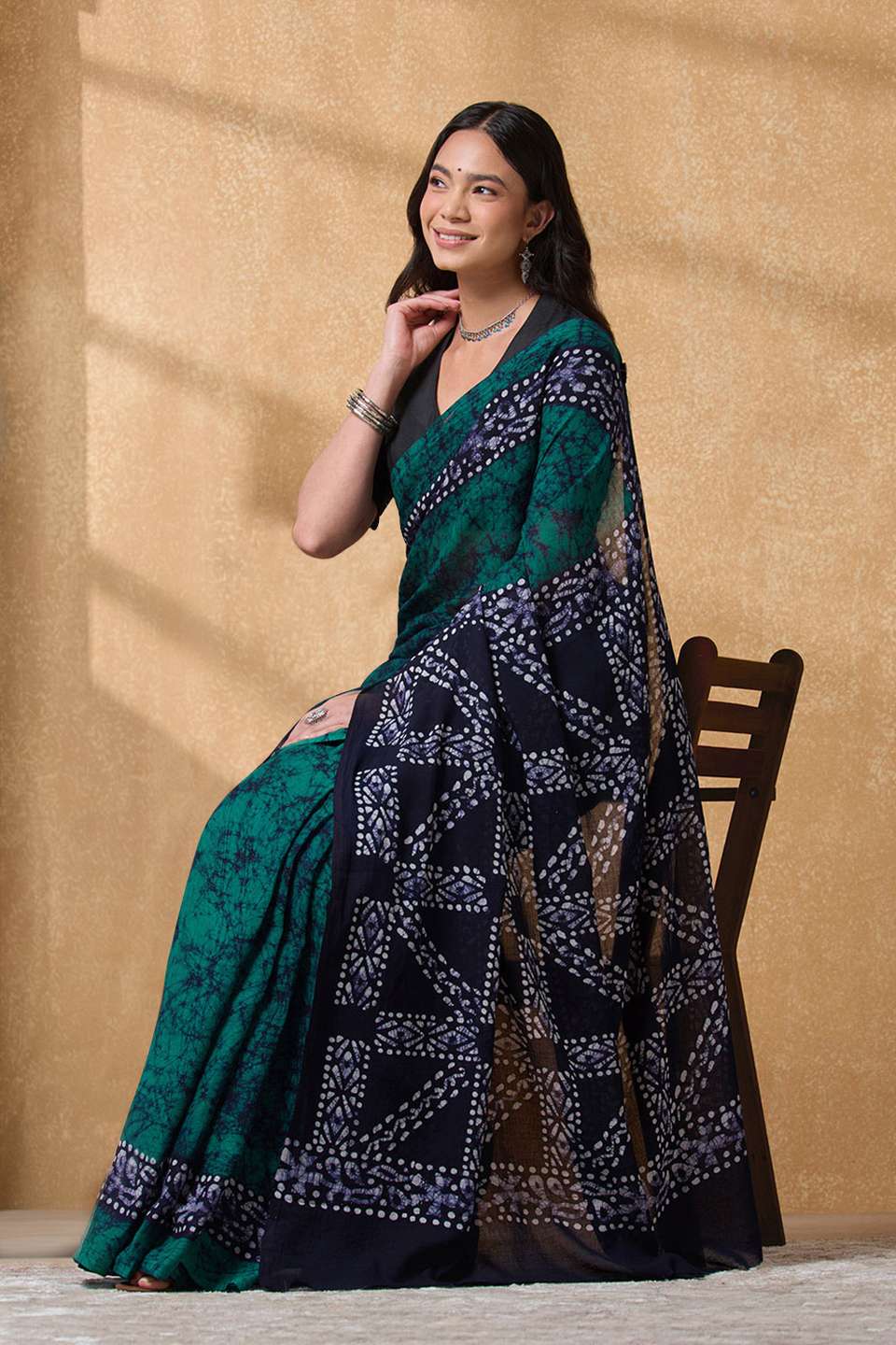 Dark Blue Ujjain Pure Cotton Batik Saree