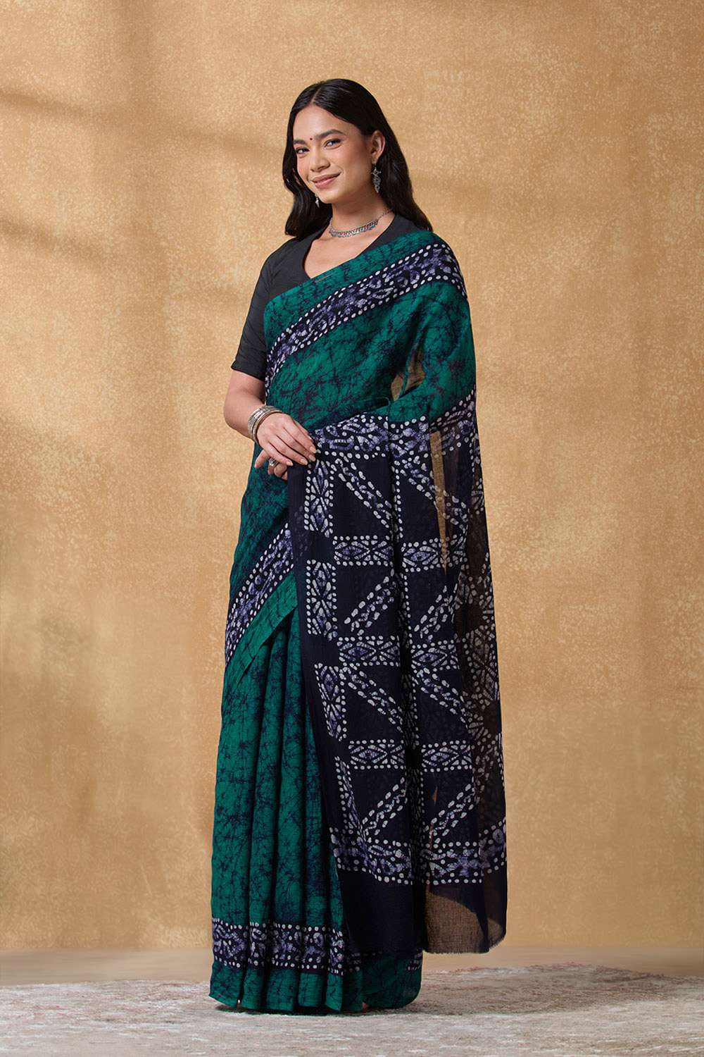 Dark Blue Ujjain Pure Cotton Batik Saree image number null