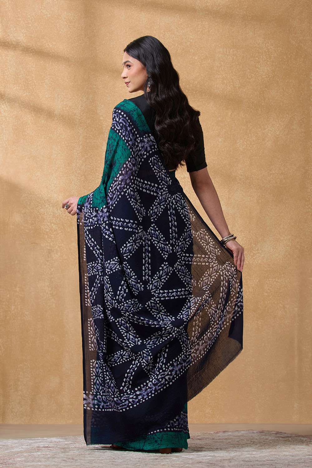 Dark Blue Ujjain Pure Cotton Batik Saree image number null