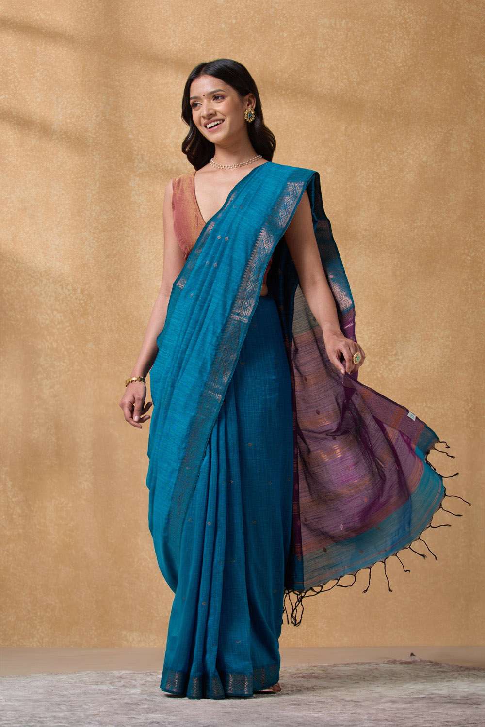 Dark Blue Bengal Woven Pure Cotton Saree image number null