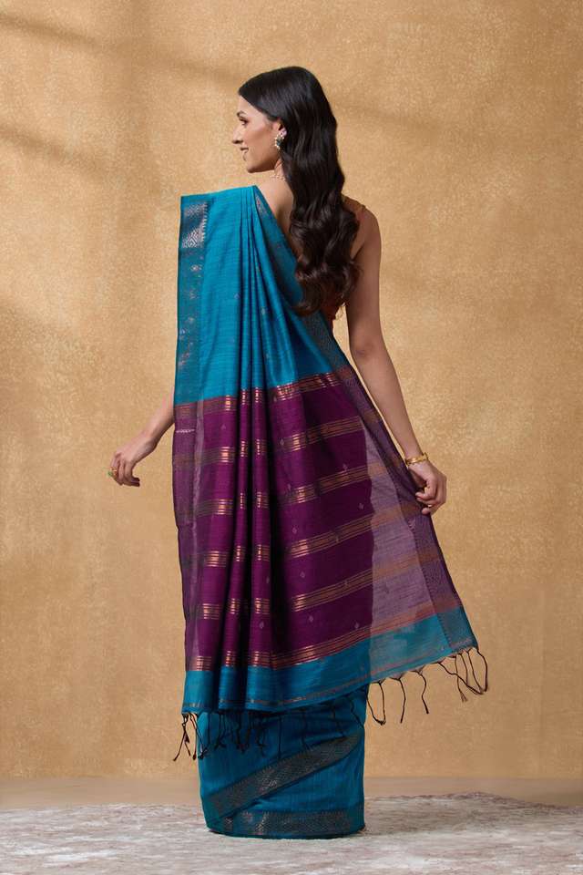 Dark Blue Bengal Woven Pure Cotton Saree thumbnail image number null