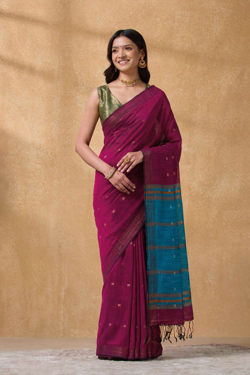 Dark Pink Woven Bengal Cotton Viscose Saree image number null