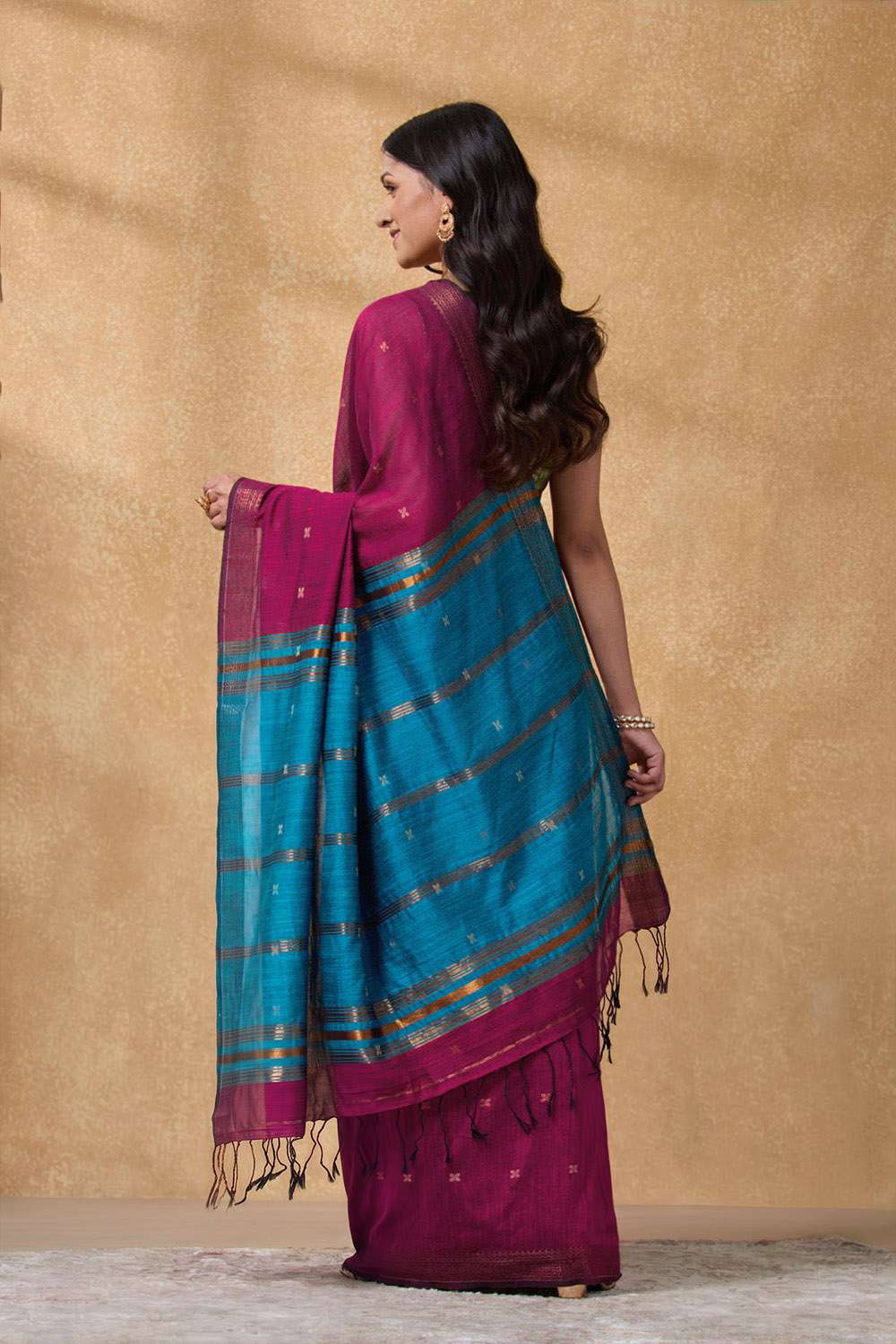 Dark Pink Woven Bengal Cotton Viscose Saree image number null