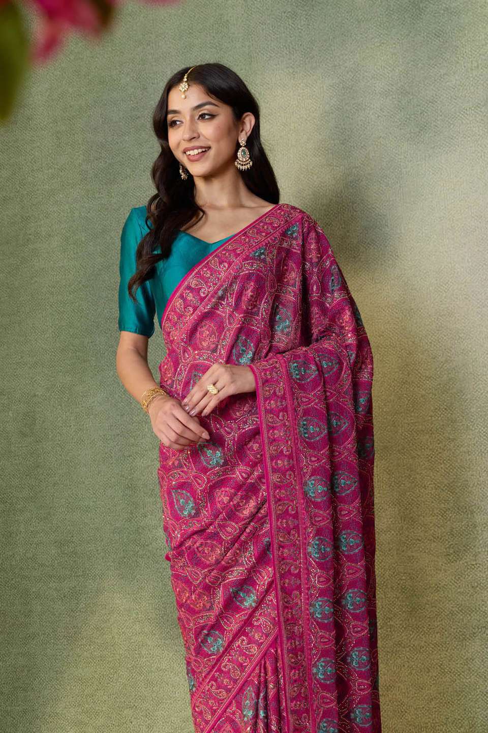 Pink Pure Viscose Embroidered Saree