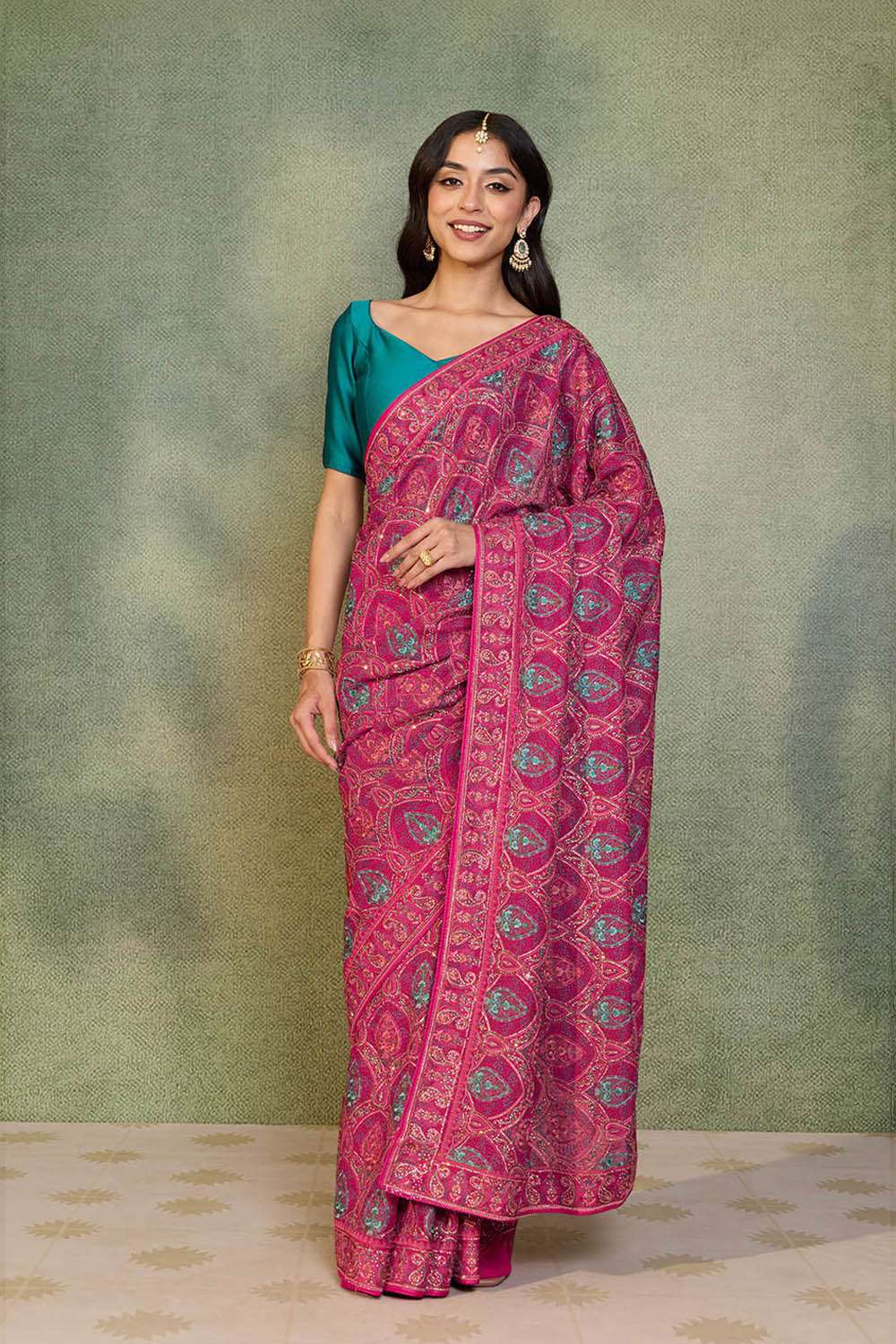 Pink Pure Viscose Embroidered Saree image number null