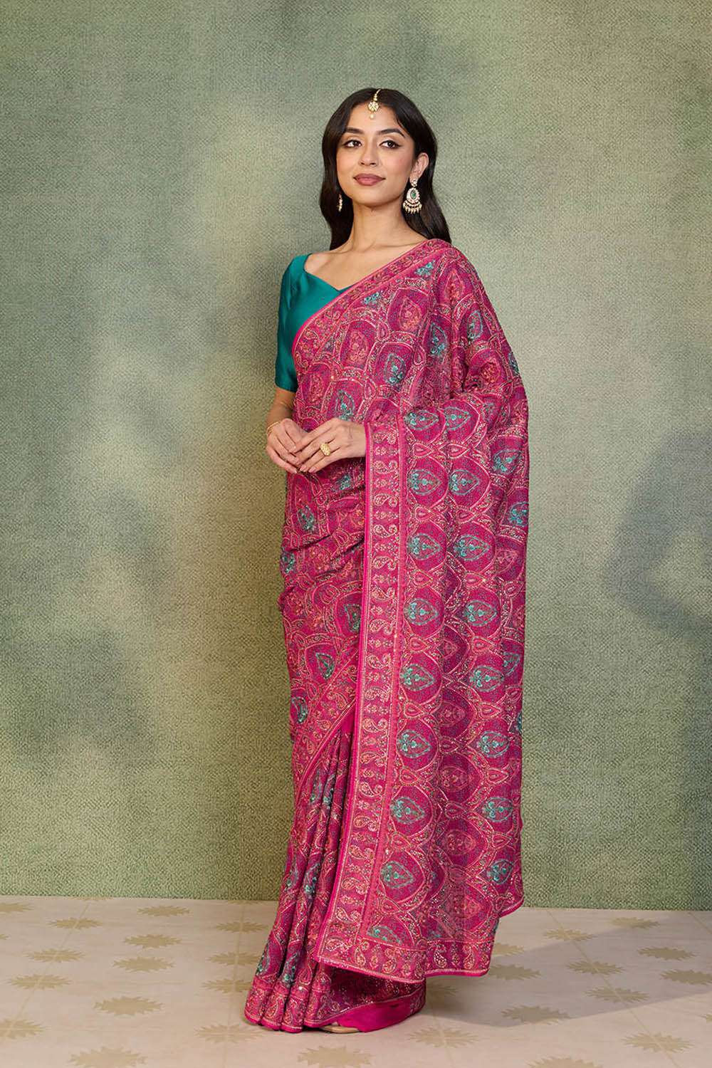 Pink Pure Viscose Embroidered Saree image number null