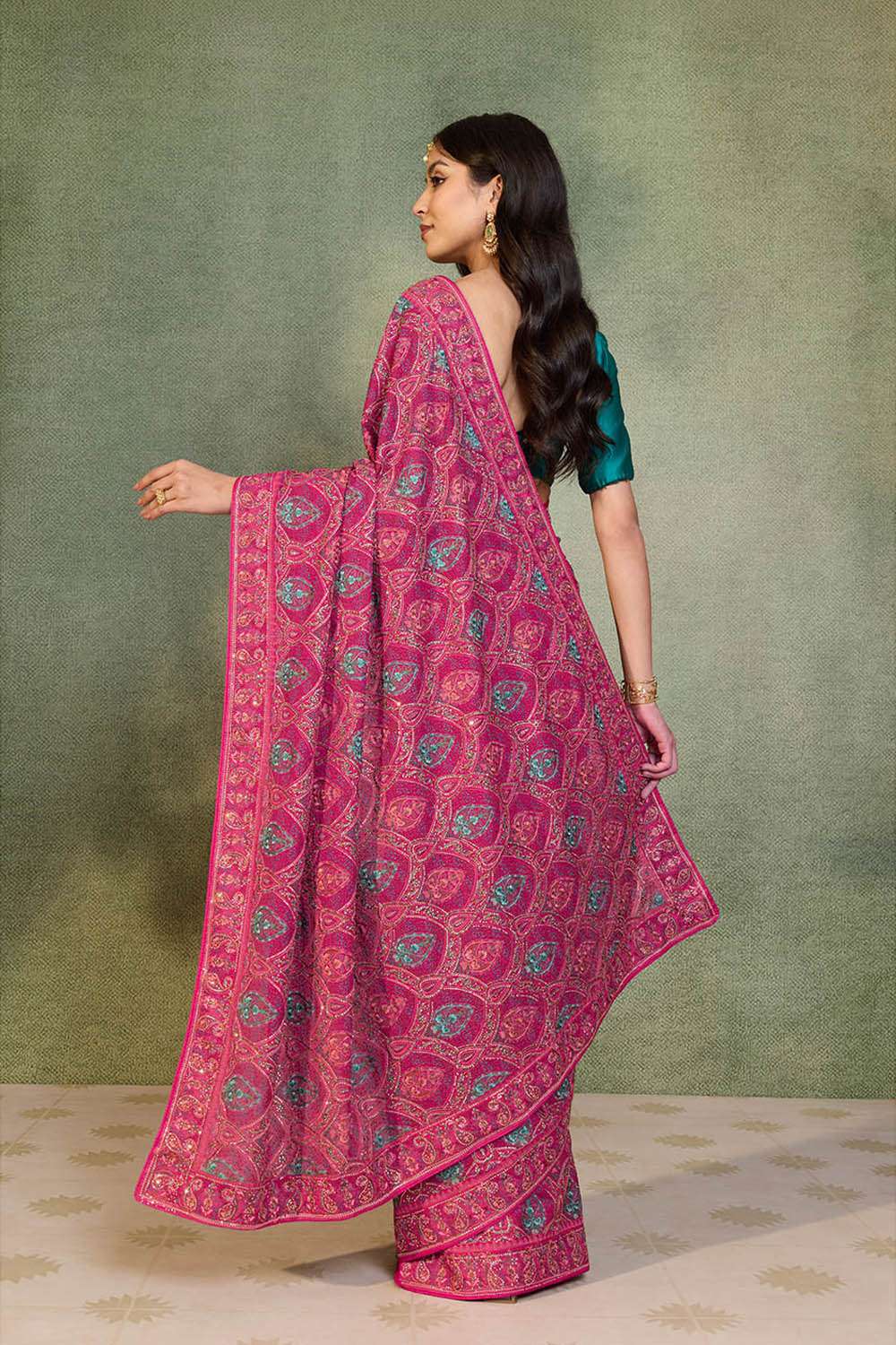 Pink Pure Viscose Embroidered Saree image number null