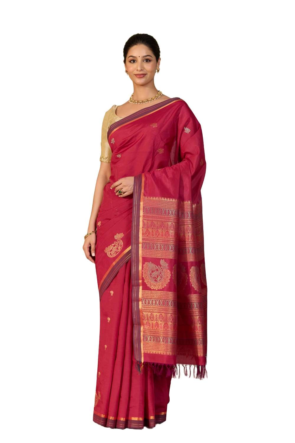 Dark Pink Woven Cotton Viscose Saree image number null