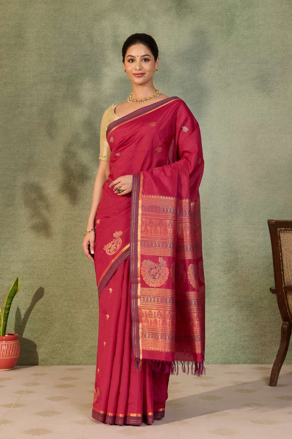 Dark Pink Woven Cotton Viscose Saree image number null