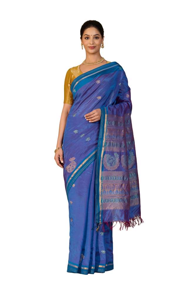 Blue Woven Cotton Viscose Saree image number