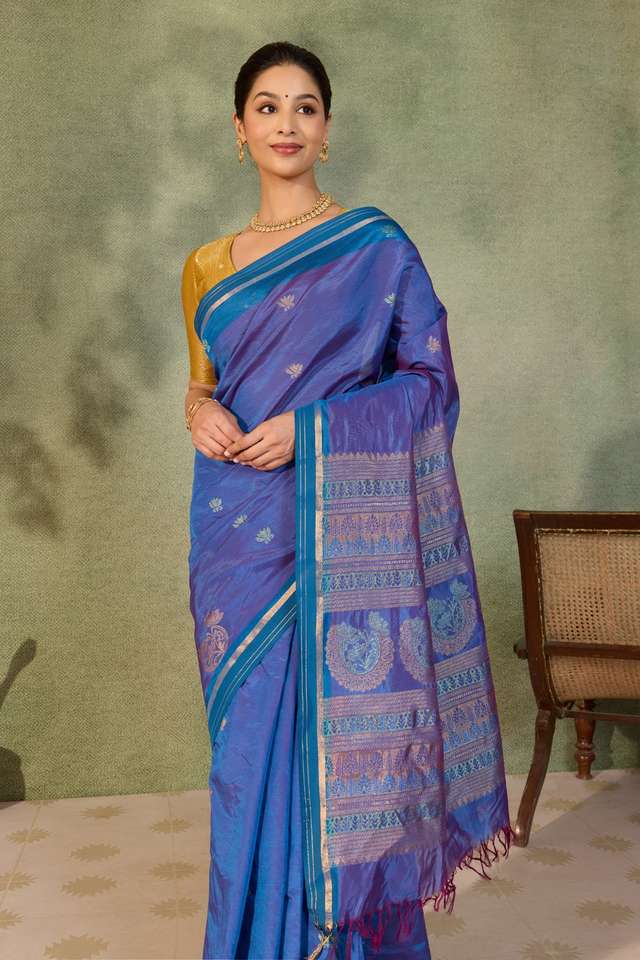 Blue Woven Cotton Viscose Saree thumbnail image number null