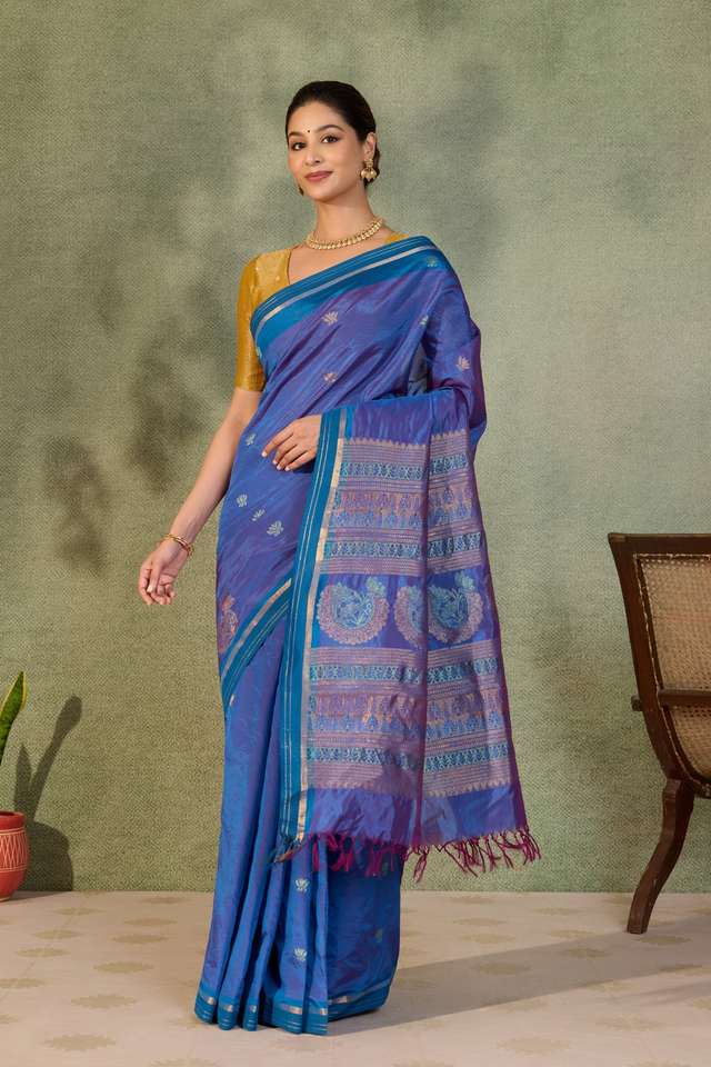 Blue Woven Cotton Viscose Saree thumbnail image number null