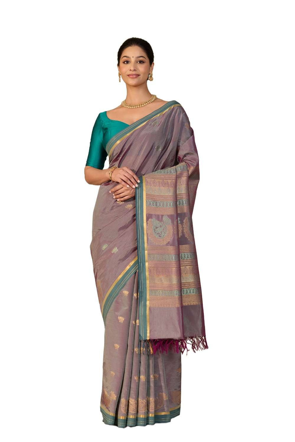 Purple Woven Cotton Viscose Saree image number null