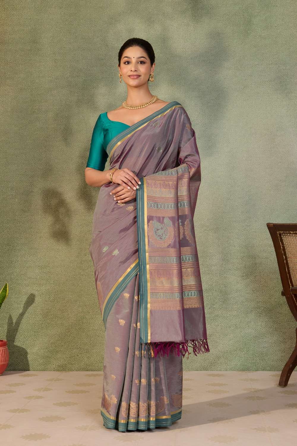 Purple Woven Cotton Viscose Saree image number null