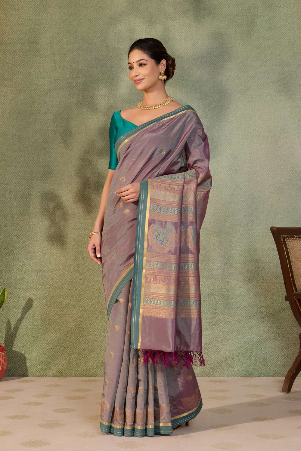 Purple Woven Cotton Viscose Saree image number null