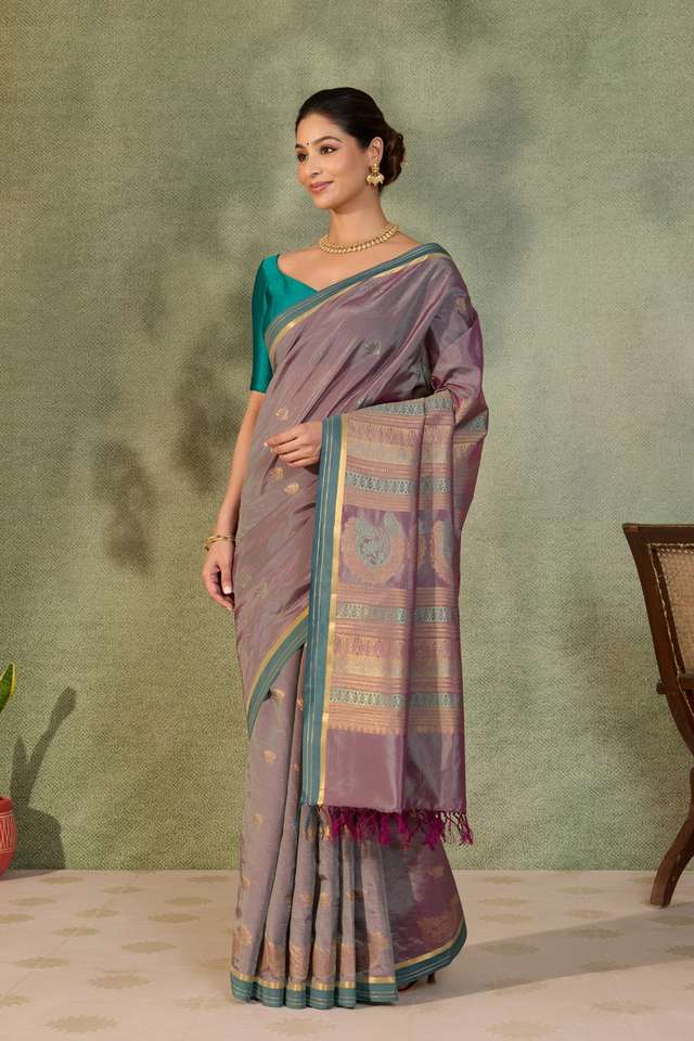 Purple Woven Cotton Viscose Saree thumbnail image number null