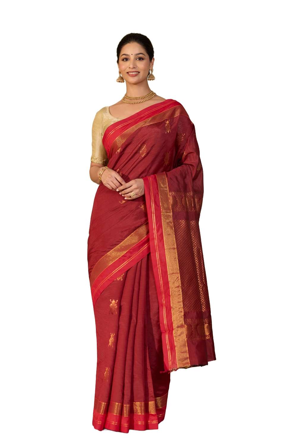 Dark Red Woven Cotton Viscose Saree image number null