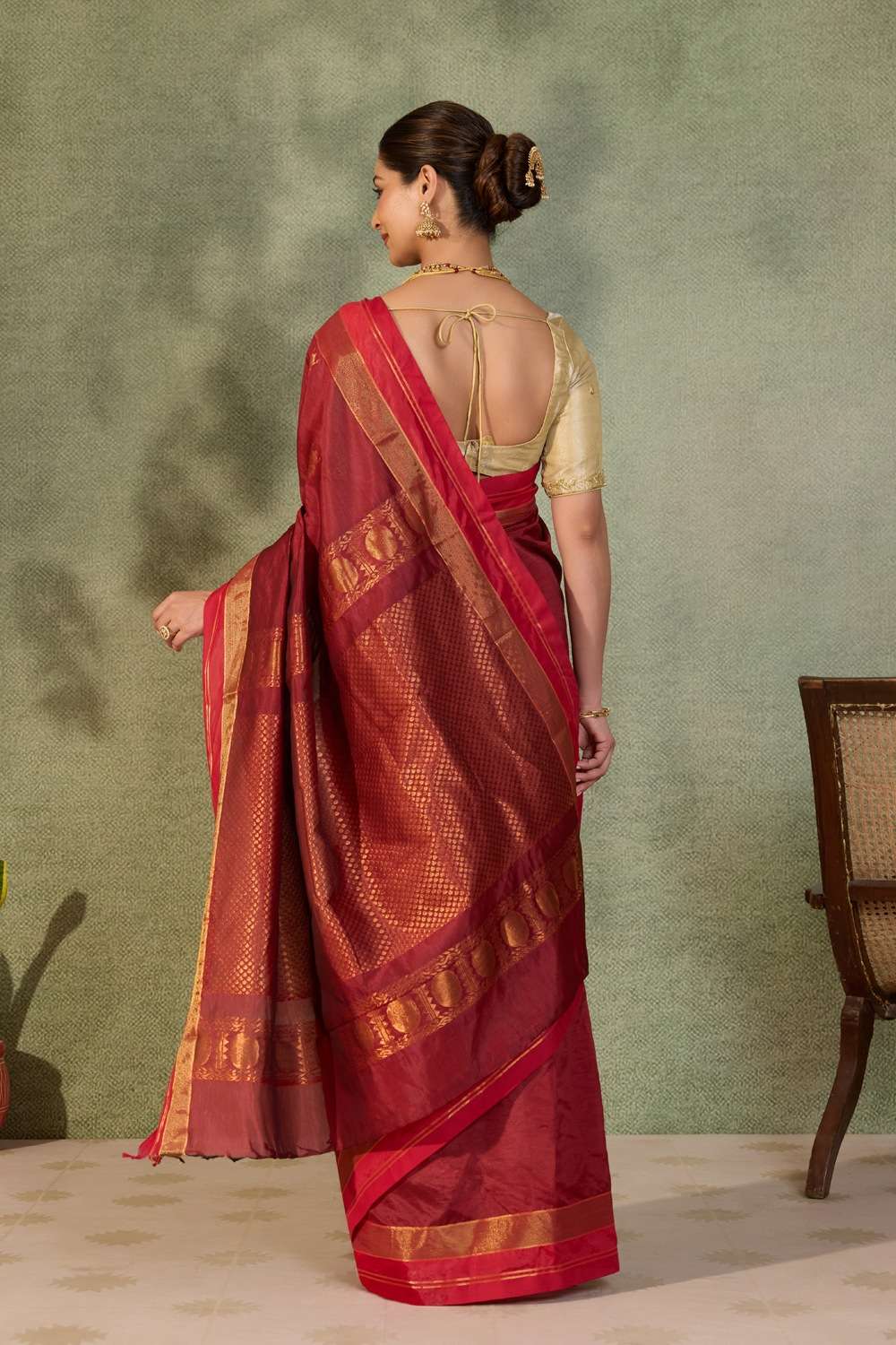 Dark Red Woven Cotton Viscose Saree image number null
