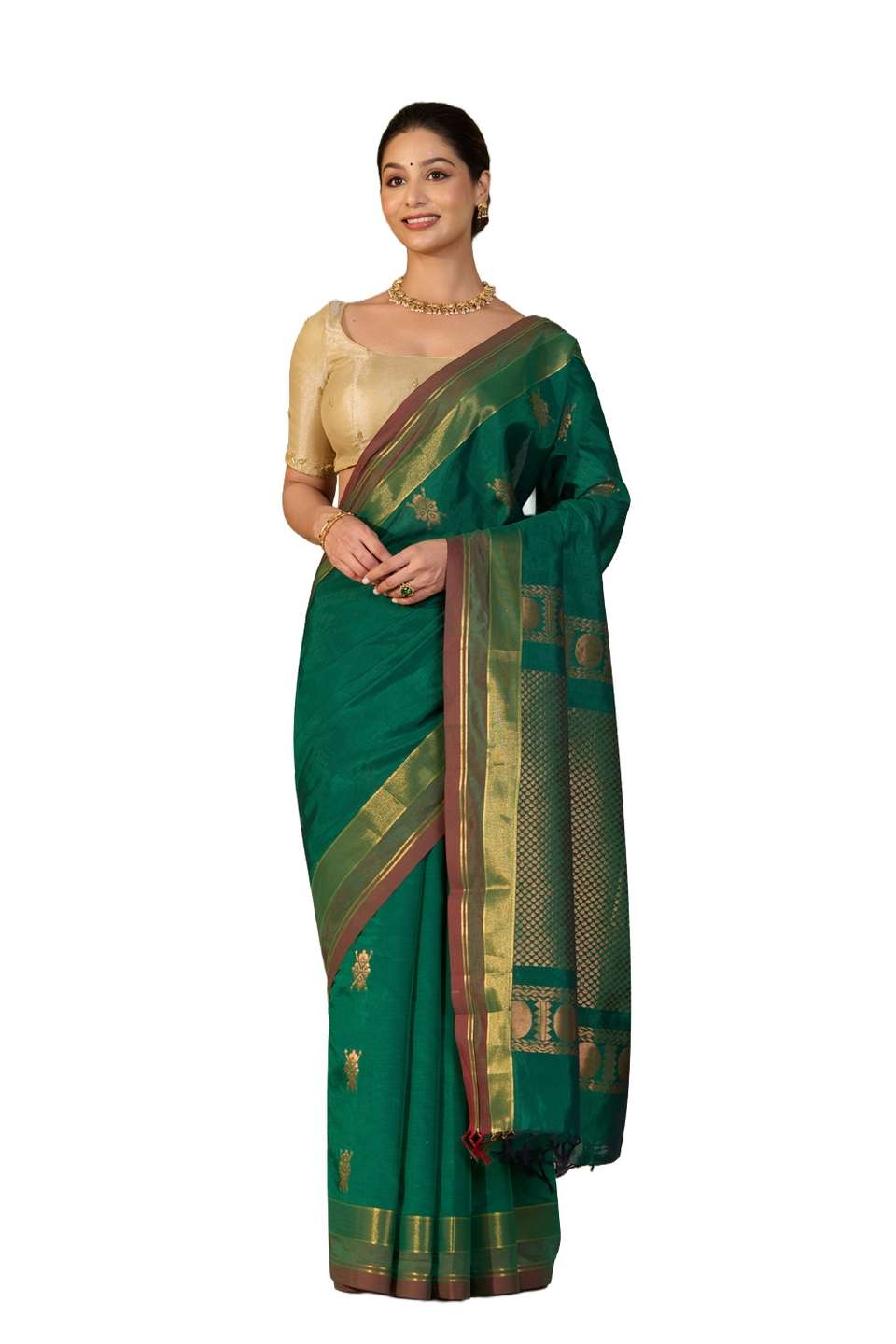 Dark Green Woven Cotton Viscose Saree
