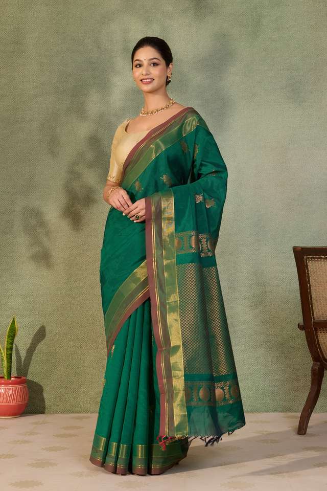 Dark Green Woven Cotton Viscose Saree thumbnail image number null