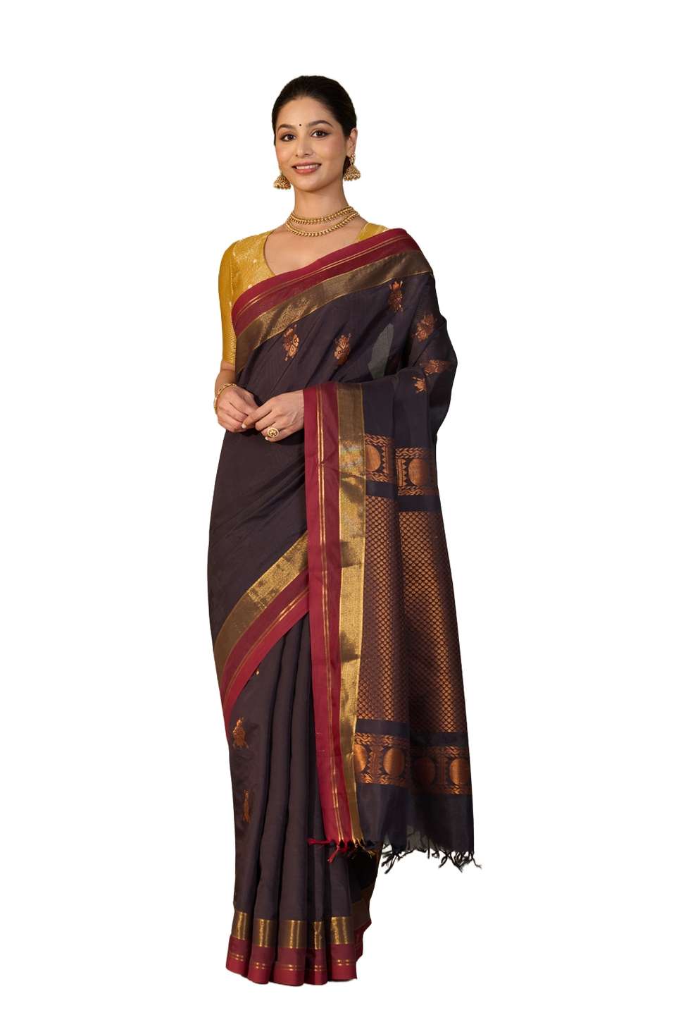Dark Violet Woven Cotton Viscose Saree