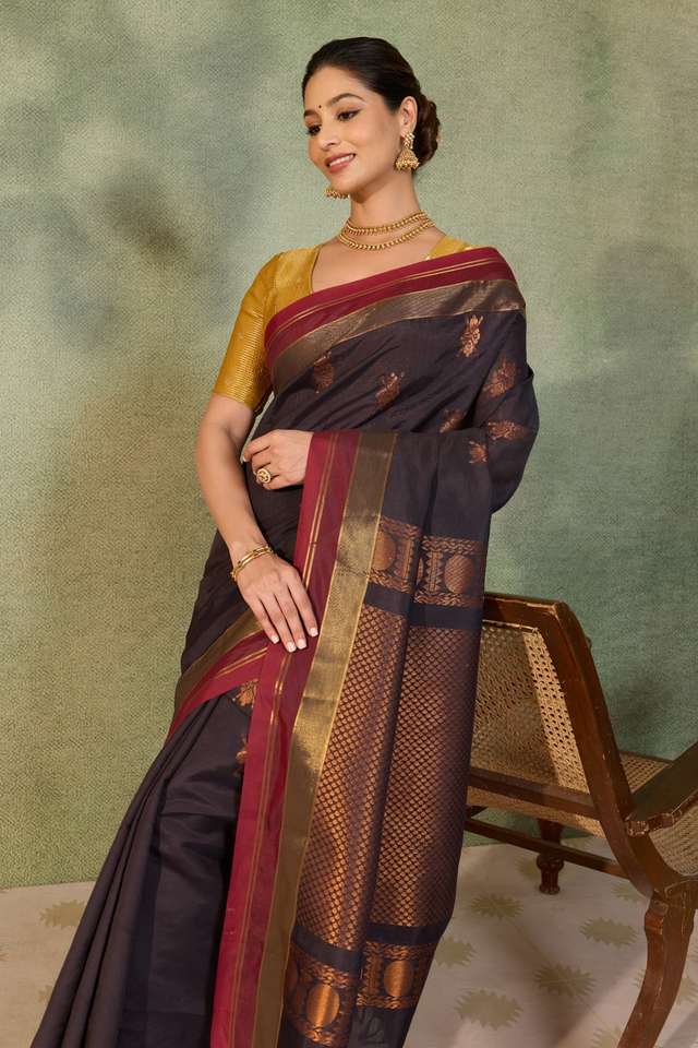 Dark Violet Woven Cotton Viscose Saree thumbnail image number null