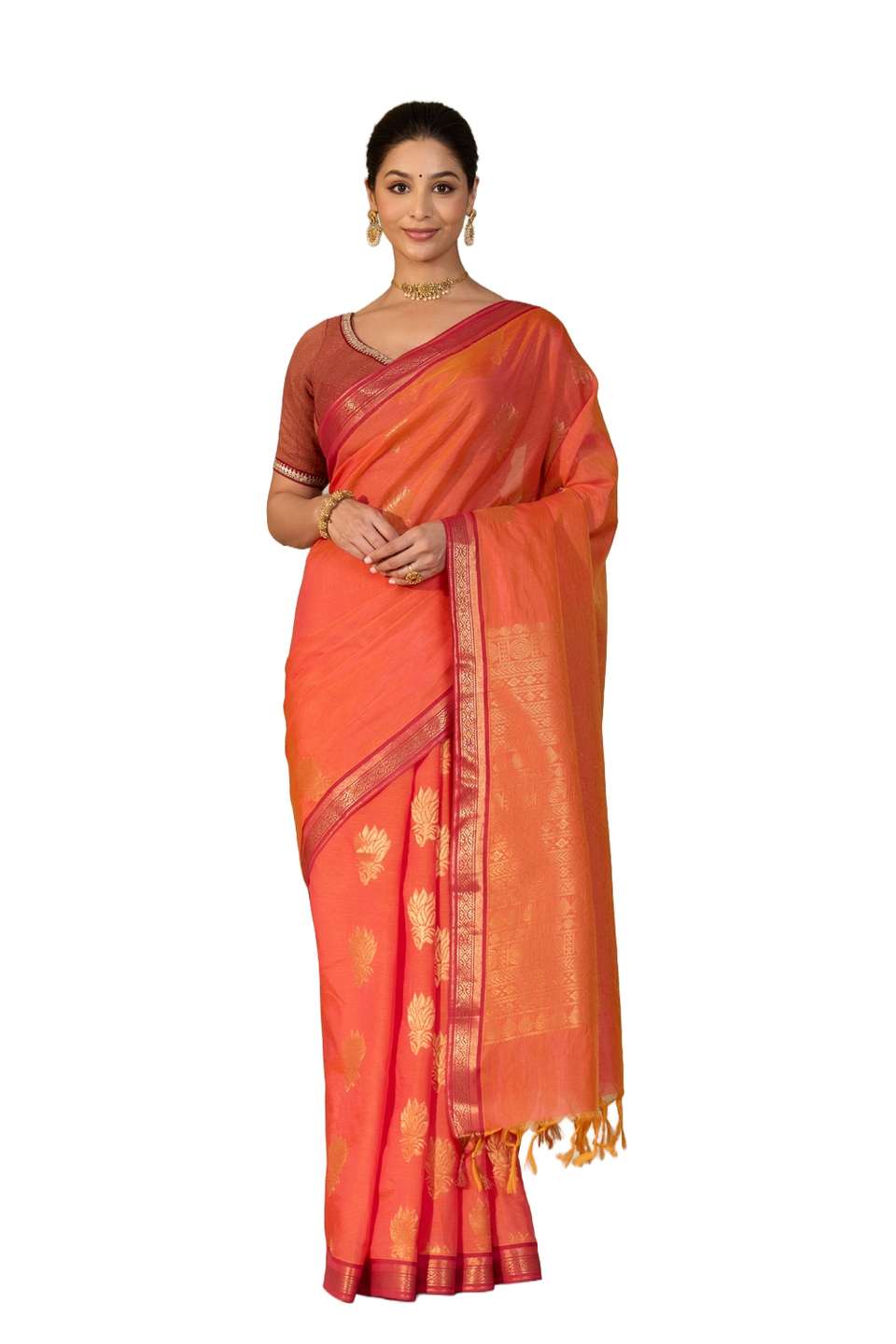 Orange Woven Cotton Viscose Saree