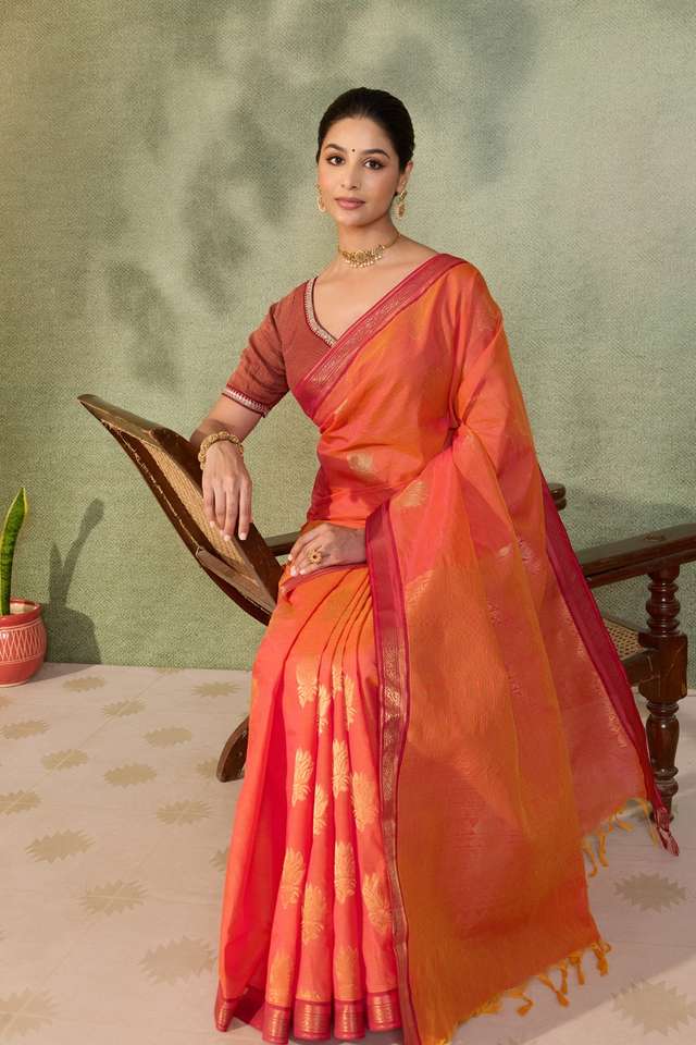 Orange Woven Cotton Viscose Saree thumbnail image number null