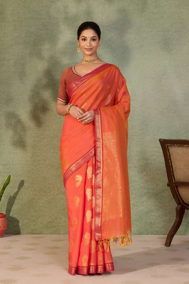 Orange Woven Cotton Viscose Saree thumbnail image number null