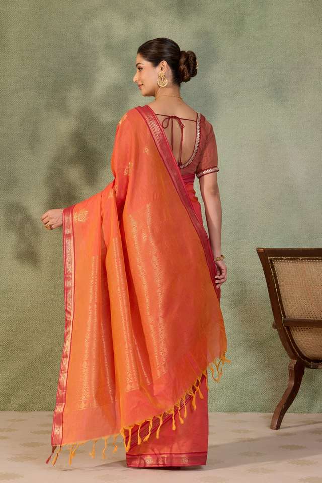 Orange Woven Cotton Viscose Saree thumbnail image number null