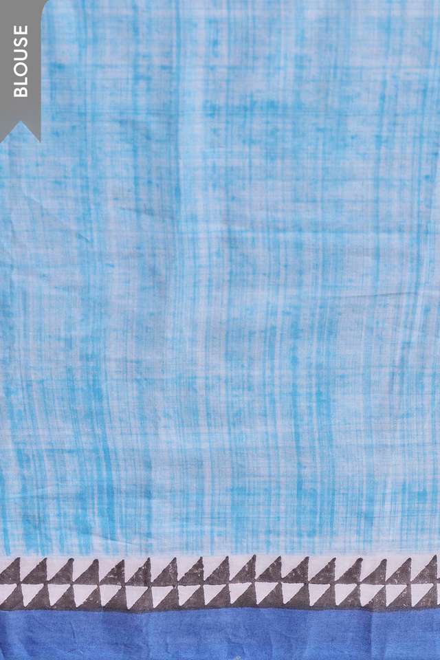 Light Blue Pure Cotton Block Printed Bengal Saree thumbnail image number null